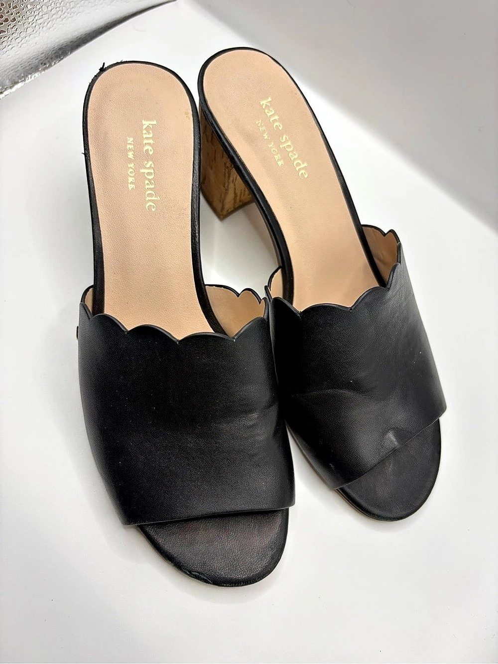 kate spade Scalloped Heeled Sandals in Black & Brown US 7